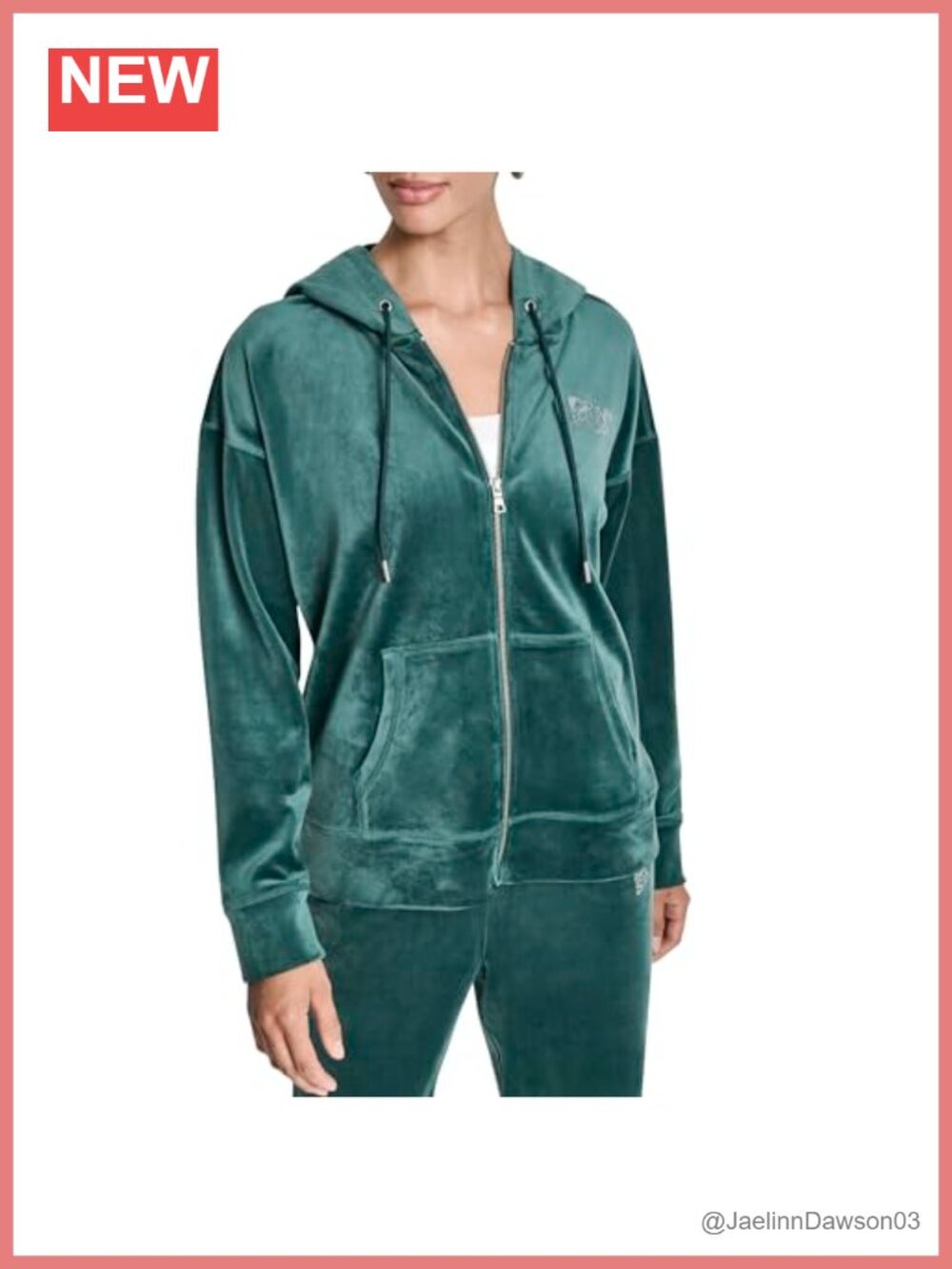 Full Zip Rhinestone Logo Velour Hoodie Sweatshirt Relaxed Fit Women's